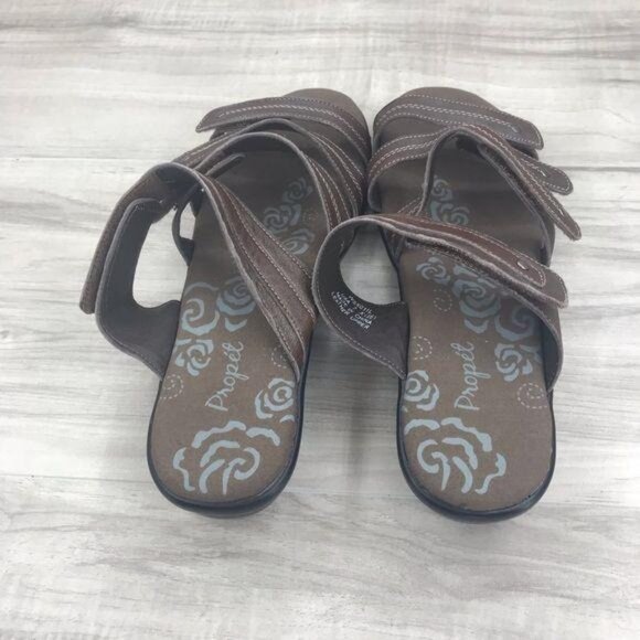 Propet Sandals Women's 7 Brown Leather Hook and Loop Slip On Strappy Shoes - Picture 9 of 11